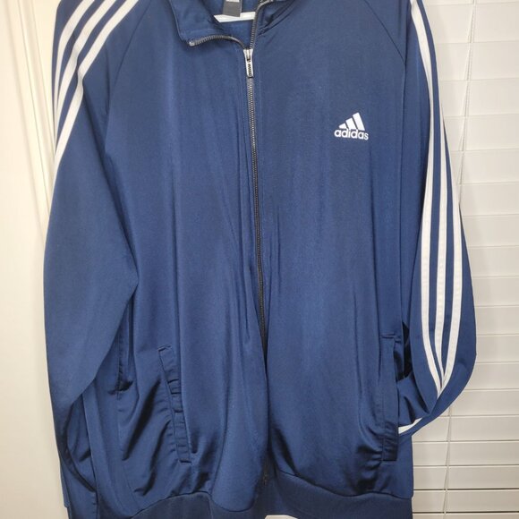 adidas Other - Adidas Mens Navy Blue Track Jacket Tri Foil Stripe Full Zip 2XL Electic Grandpa
